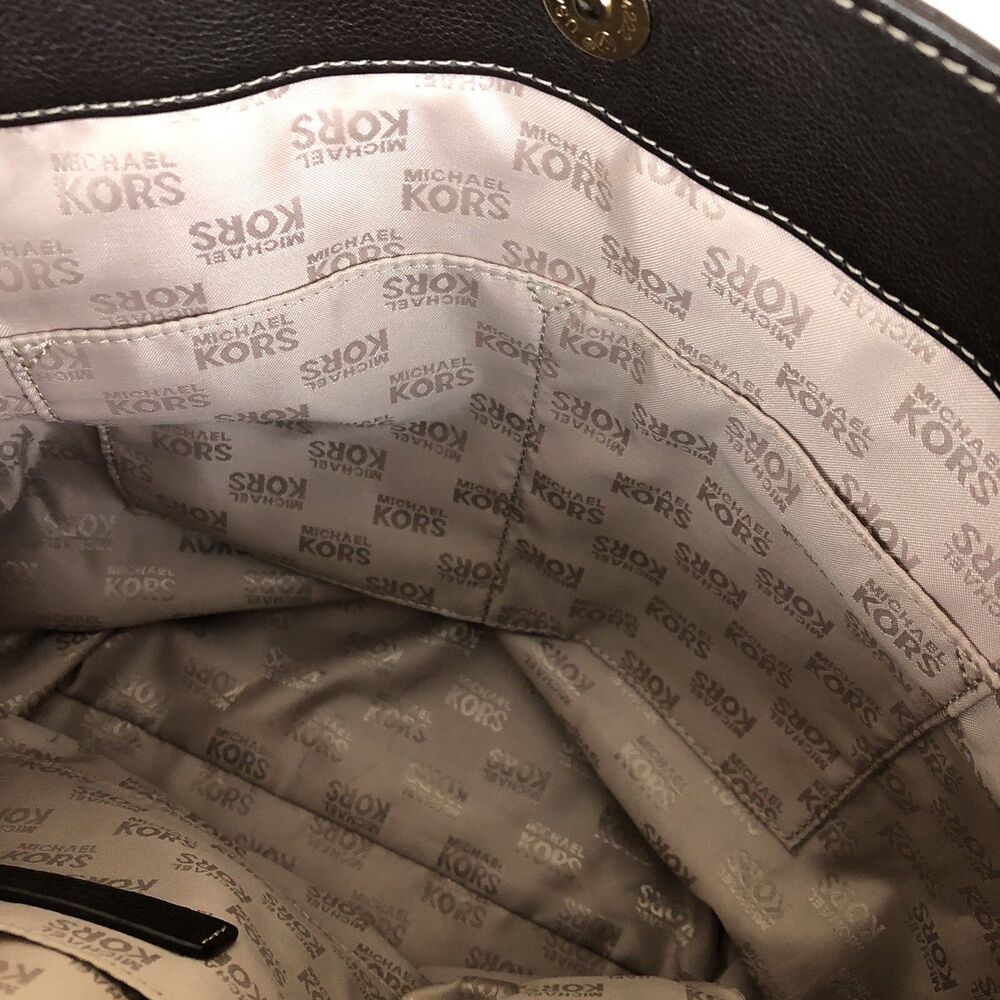 Michael Kors Brown Leather Hand Bag Chain Link & Leather Dual Shoulder Straps‎ - Picture 11 of 16